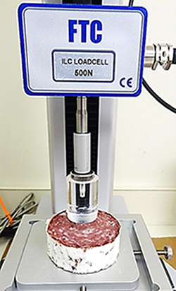 Salami firmness tester with loadcell and probe