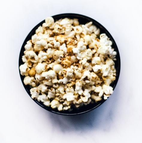 A bowl of popcorn prepared for eating or analysis
